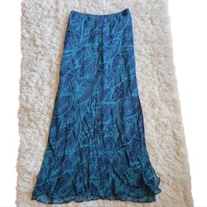 EXPRESS‎ Teal Navy Leaf Print Maxi Skirt Flowy Beach Vacation Resort Size S